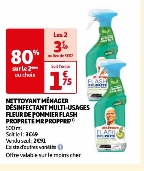 nettoyant ménager désinfectant multi-usages fleur de pommier flash propreté mr propre
