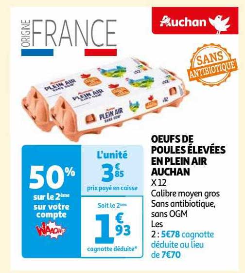 œufs de poules élevées en plein air auchan