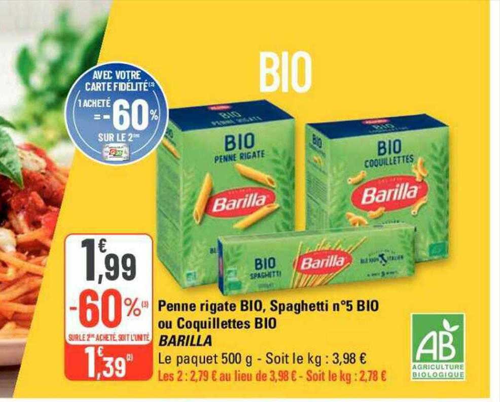 Penne Rigate Bio, Spaghetti N°5 Bio Ou Coquillettes Bio Barilla