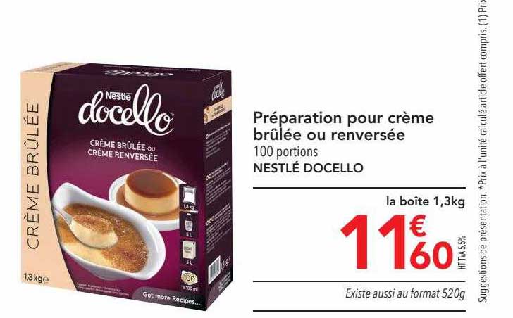 préparation pour crème brûlée ou renversée nestlé docello