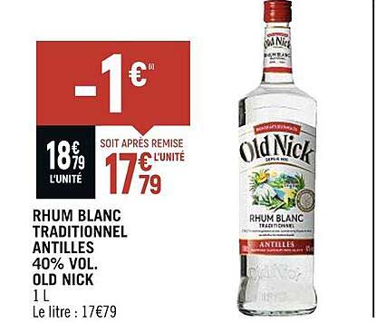 rhum blanc traditionnel antilles 40% vol. old nick