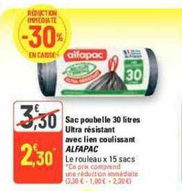 sac poubelle 30 litres ultra résistant avec lien coulissant alfapac