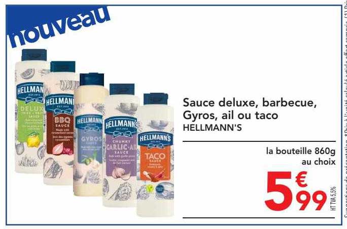 sauce deluxe, barbecue, gyros, ail ou taco hellmann's