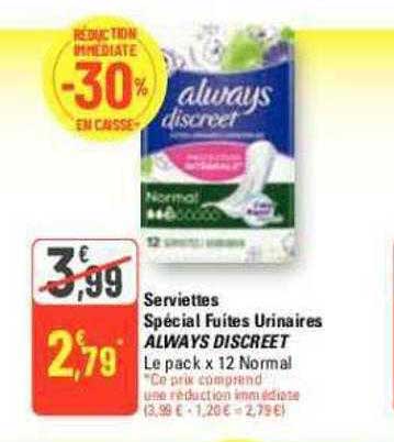 serviettes spécial fuites urinaires always discreet