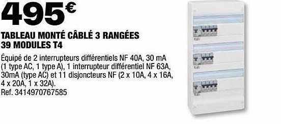 tableau monté câblé 3 rangées 39 modules t4