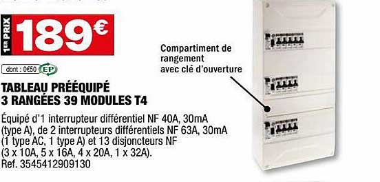 tableau pré équipé 3 rangées 39 modules t4