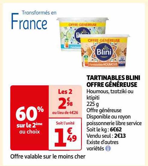 tartinables blini offre généreuse