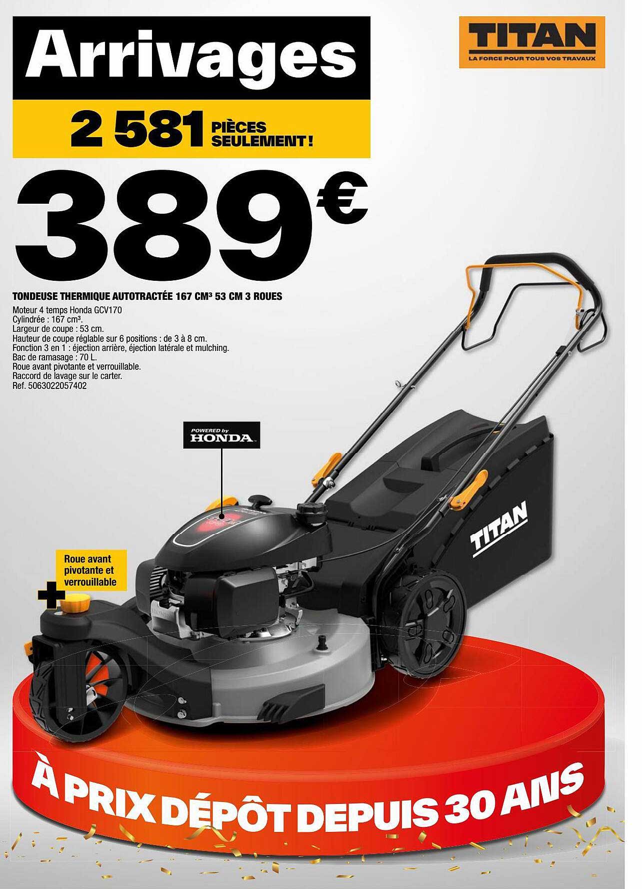 titan tondeuse thermique autotractée 167 cm³ 53 cm$3 roues