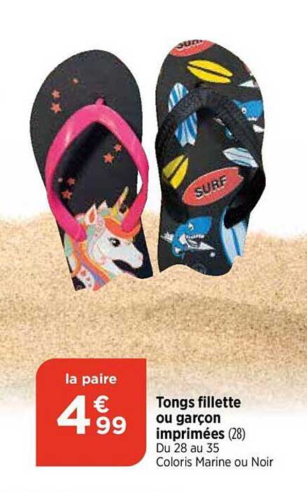 tongs fillette ou garçon imprimées