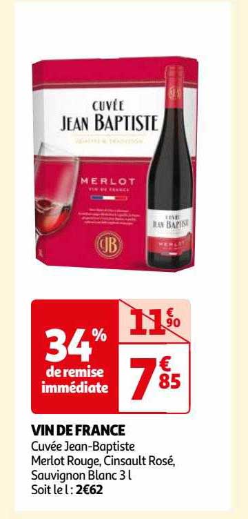 vin de france cuvée jean-Baptiste merlot rouge, cinsault rosé, sauvignon blanc