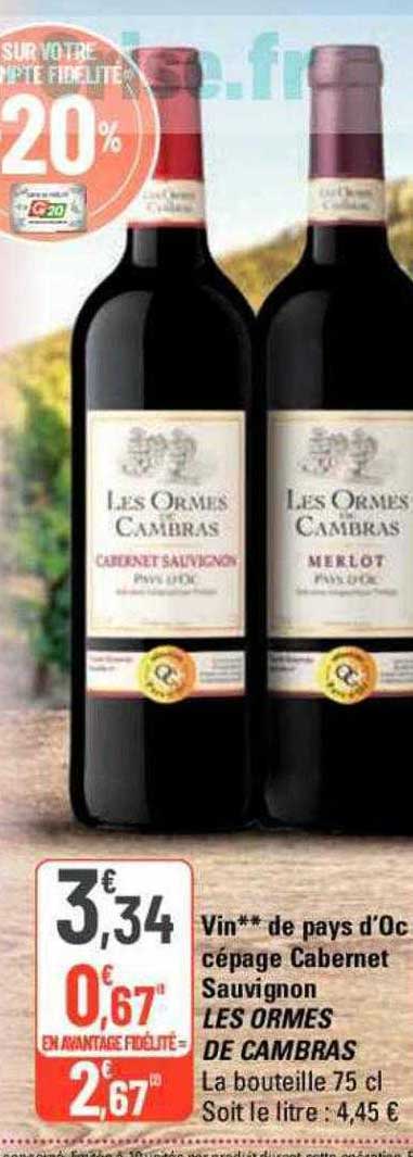 vin de pays d'oc cépage cabernet sauvignon les ormes de cambras