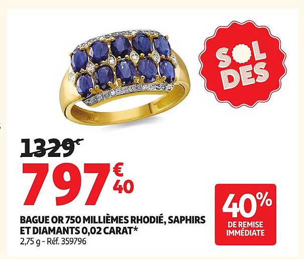 BAGUE OR 750 MILLIÈMES RHODIÉ, SAPHIRS ET DIAMANTS 0,02 CARAT*