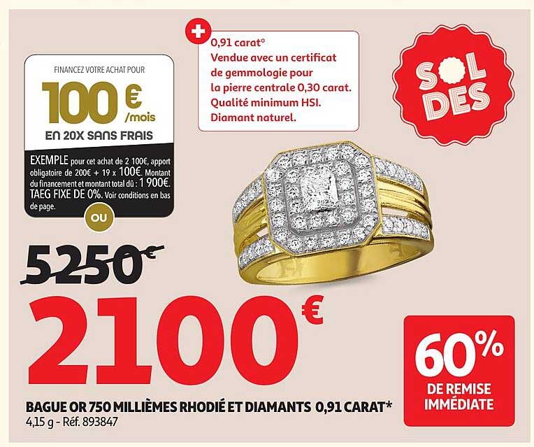 BAGUE OR 750 MILLIÈMES RHODIÉE ET DIAMANTS 0,91 CARAT