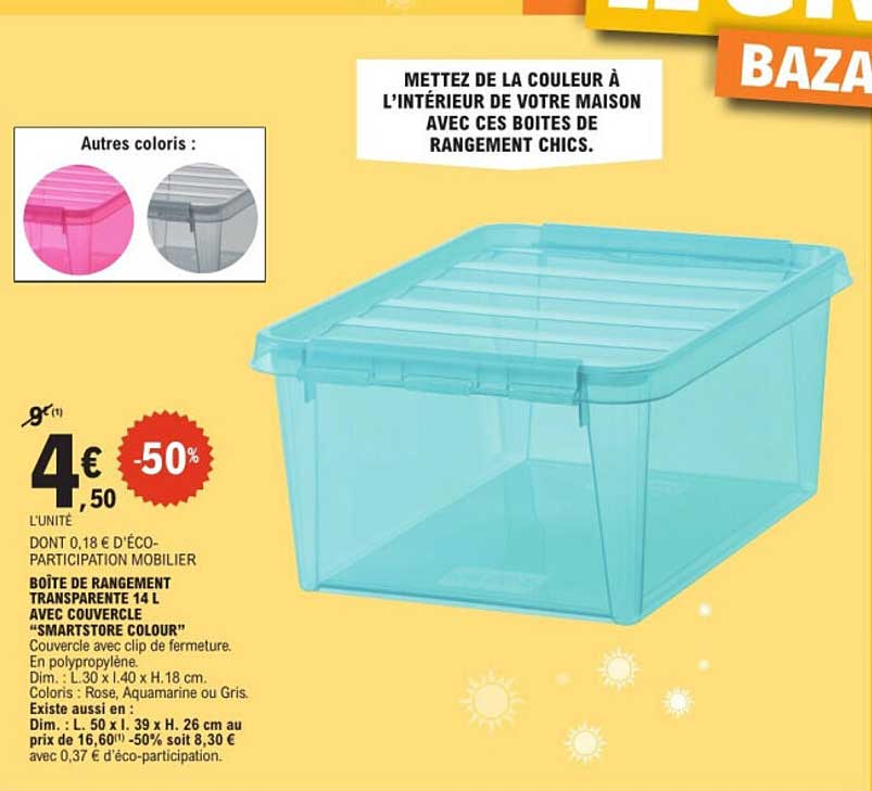 BOÎTE DE RANGEMENT TRANSPARENTE 14 L