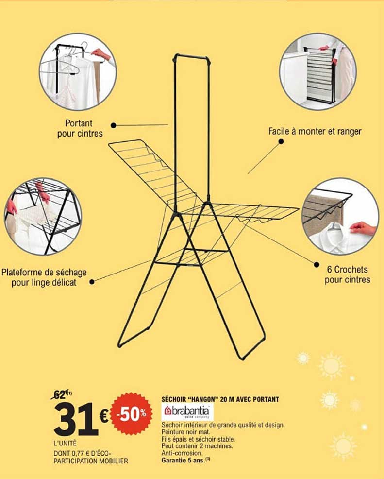 brabantia Séchoir "HANGON" 20 M AVEC PORTANT