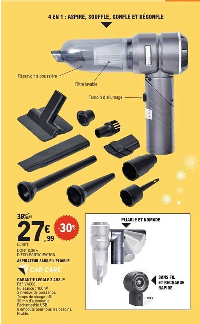 CAR CARE Aspirateur sans fil pliable