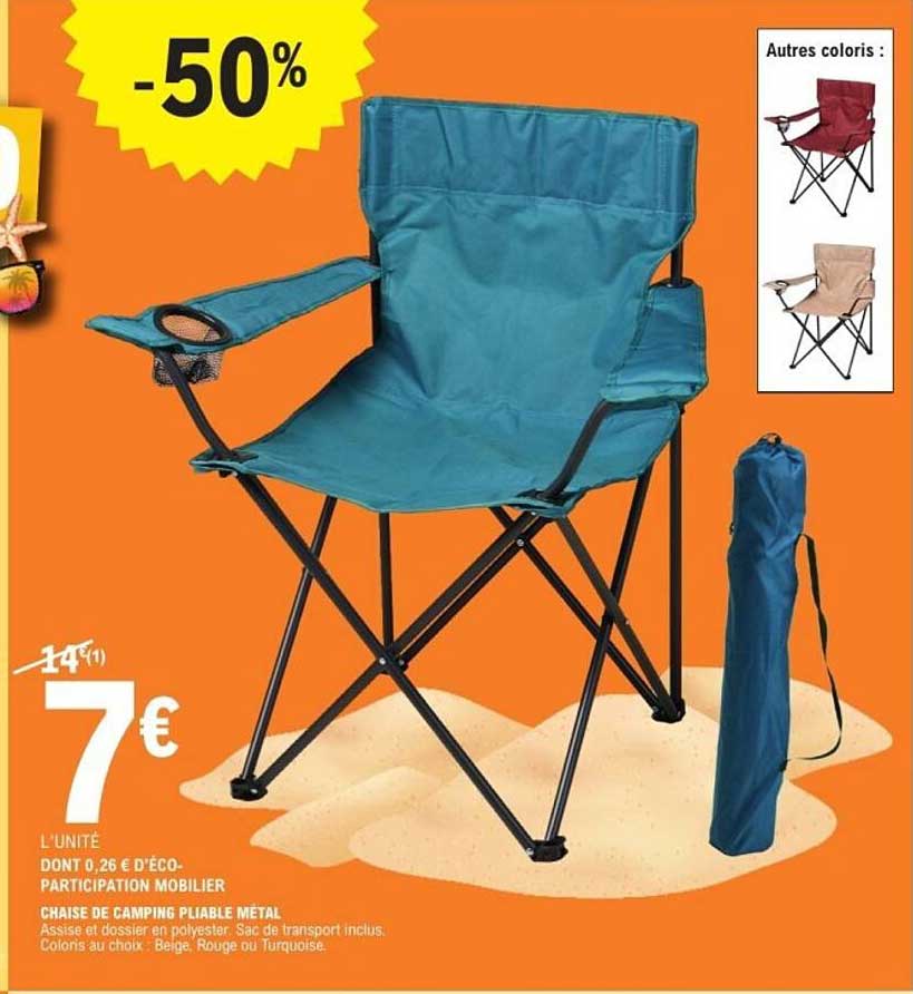 Chaise de camping pliable métal