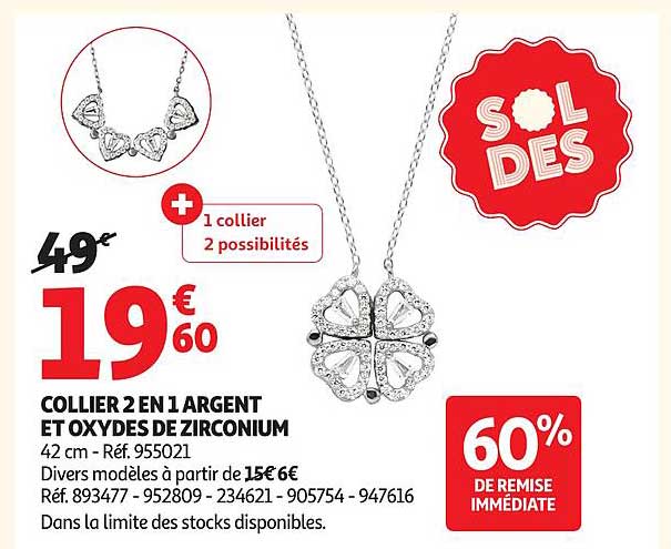 COLLIER 2 EN 1 ARGENT ET OXYDES DE ZIRCONIUM