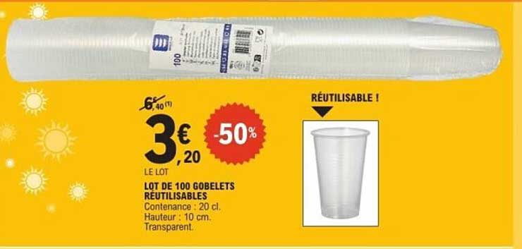 LOT DE 100 GOBELETS RÉUTILISABLES