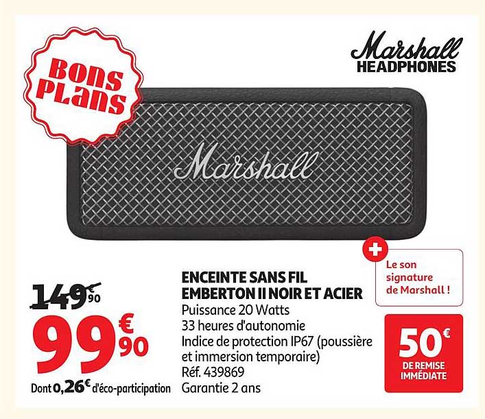 Marshall Emberton II Noir et Acier