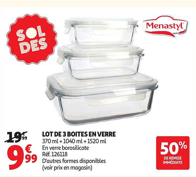 Menastyl Lot de 3 boites en verre