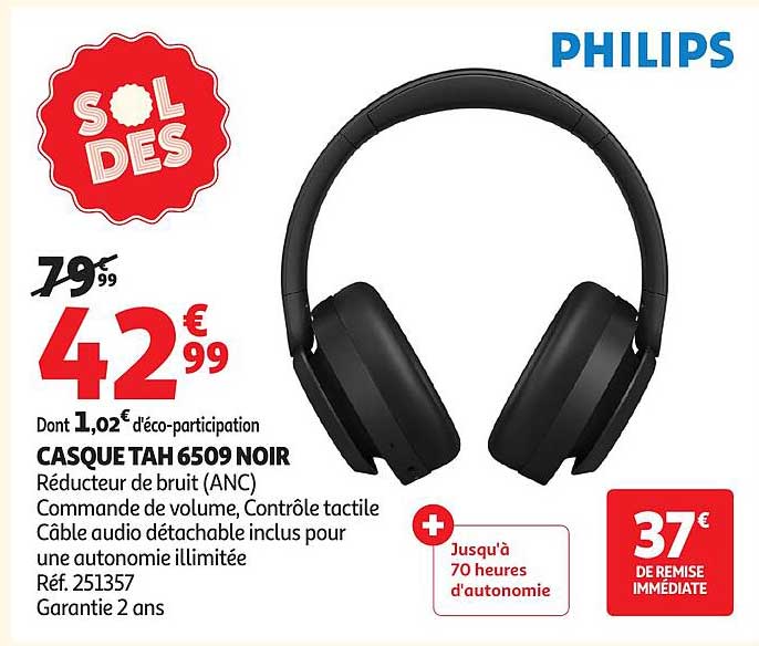 PHILIPS CASQUE TAH 6509 NOIR