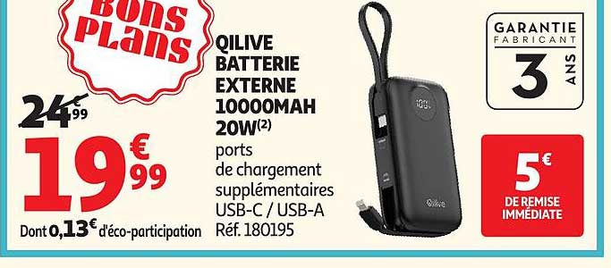 QILIVE BATTERIE EXTERNE 10000MAH 20W