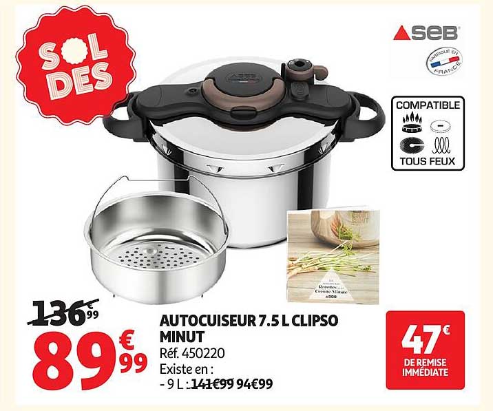 SEB AUTOCUISEUR 7.5 L CLIPSO MINUT