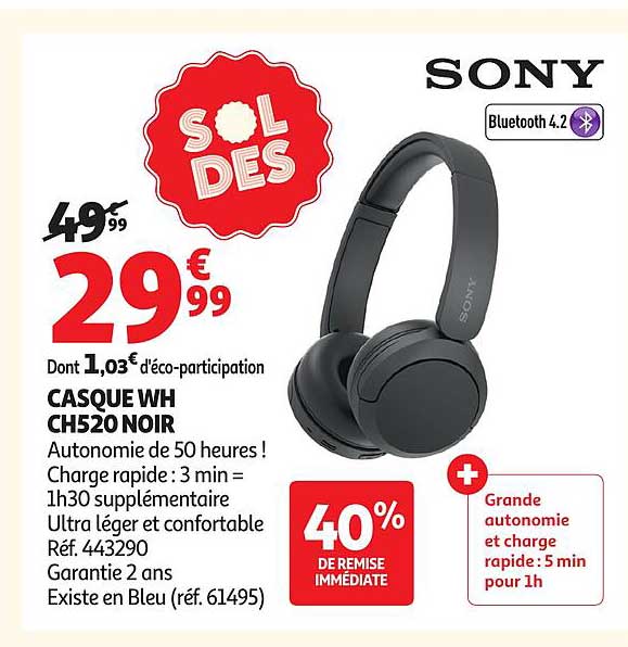 SONY CASQUE WH CH520 NOIR