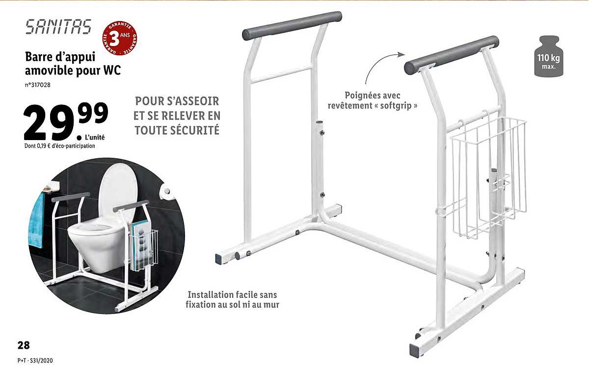 barre d'appui amovible pour wc
