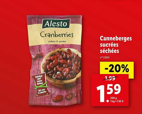 canneberges sucrées séchées