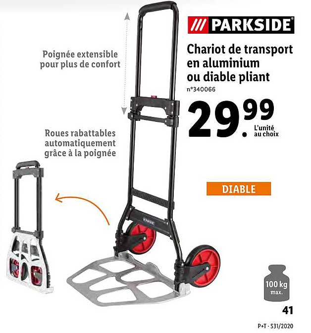 Chariot De Transport En Aluminium Ou Diable Pliant Parkside