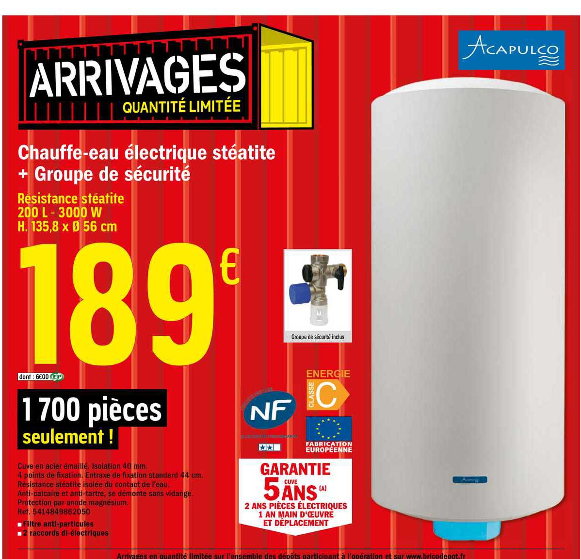 chauffe eau électrique stéatite + groupe de sécurité