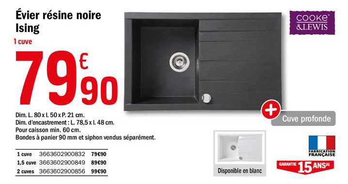 évier résine noire ising cooke&lewis
