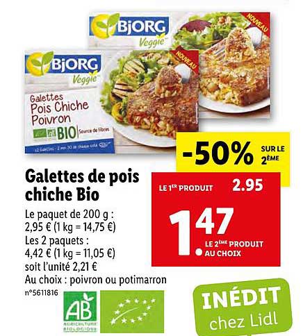 galettes de pois chiche bio -50% sur le 2ème