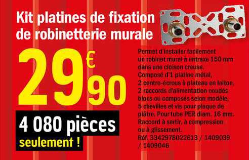 kit platines de fixation de robinetterie murale