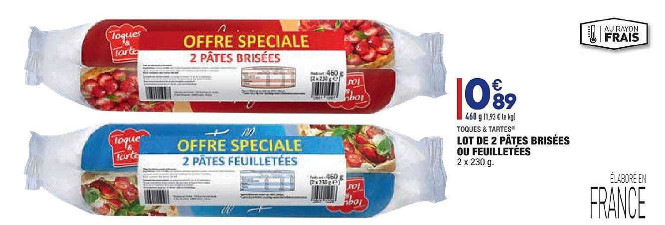 lot de 2 pâtes brisées ou feuilletées toques & tartes