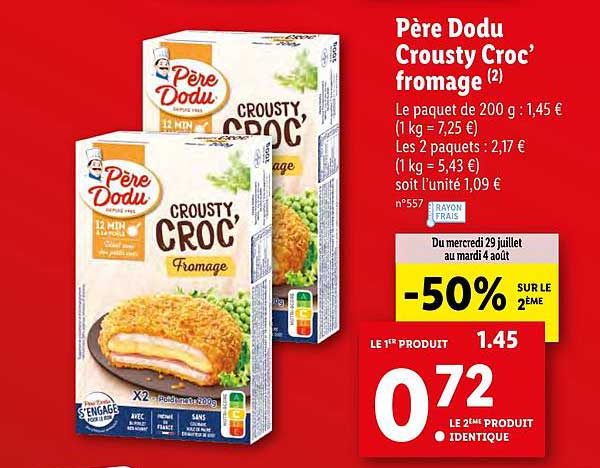 père dodu crousty croc fromage -50% sur le 2ème