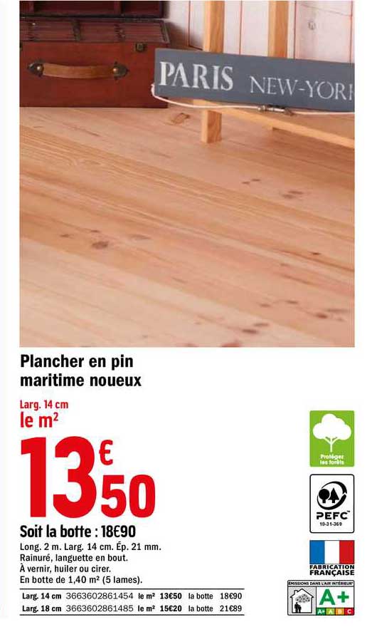 plancher en pin maritime noueux