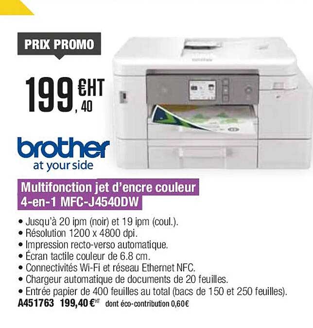 brother multifonction jet d'encre couleur 4-en-1 mfc-j4540dw