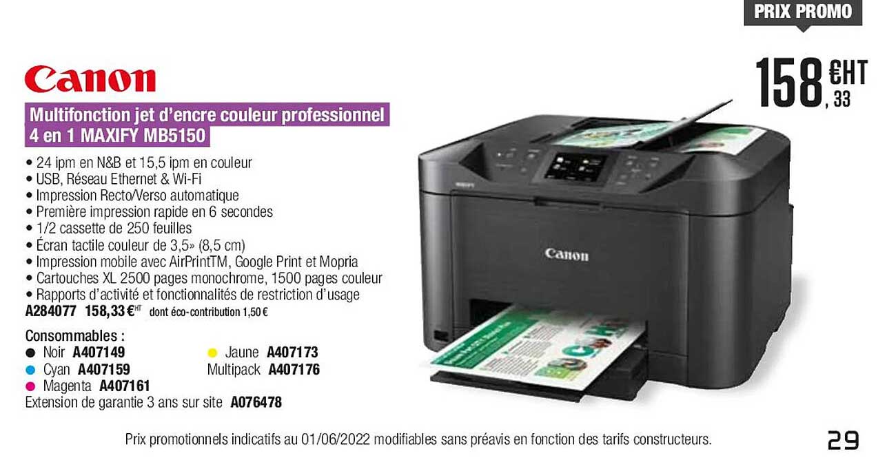 canon multifonction jet d'encre couleur professionnel 4 en 1 maxify mb5150