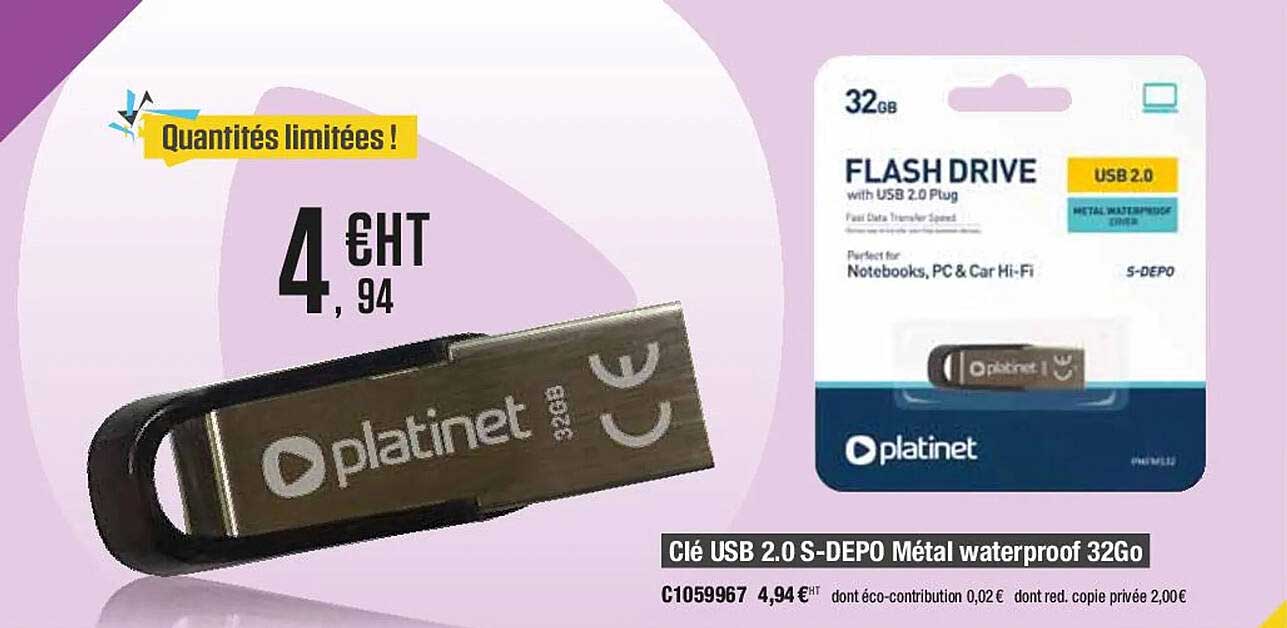 clé usb 2.0 s-depo métal waterproof 32go