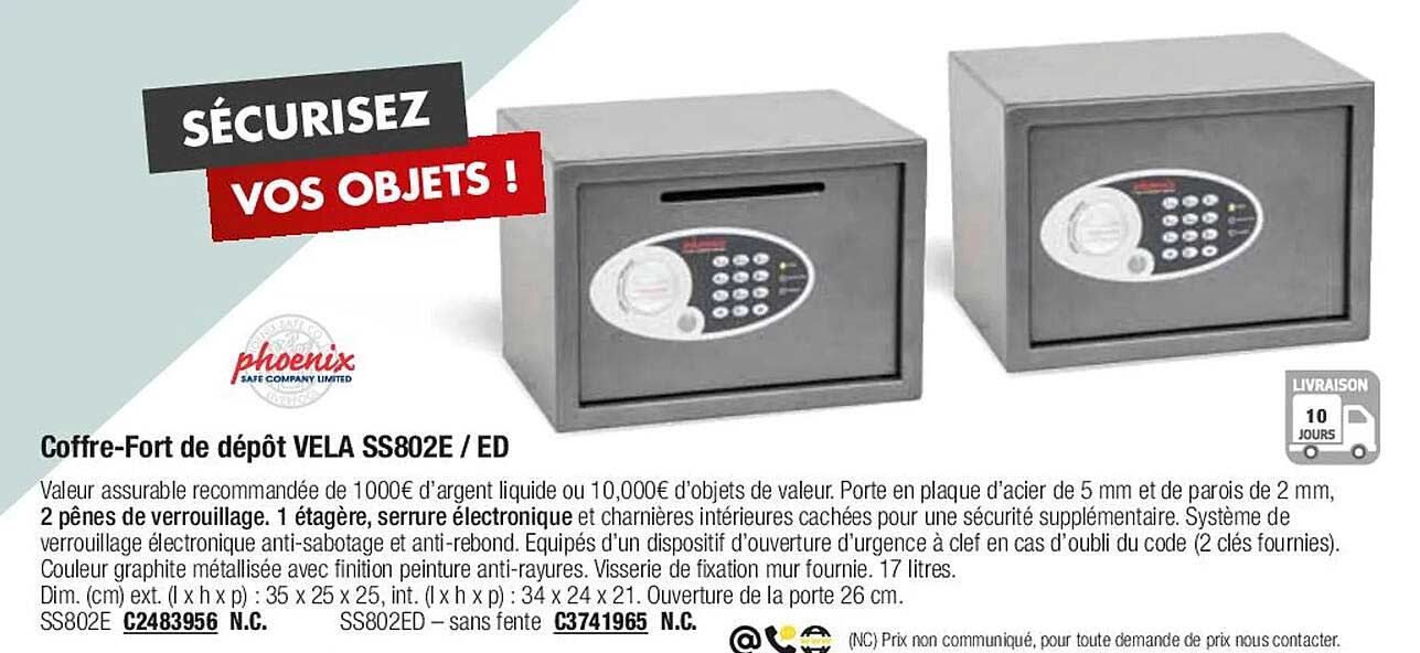 coffre-fort de dépôt vela ss802e ed phoenix