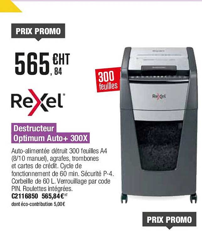 destructeur optimum auto+ 300x rexel