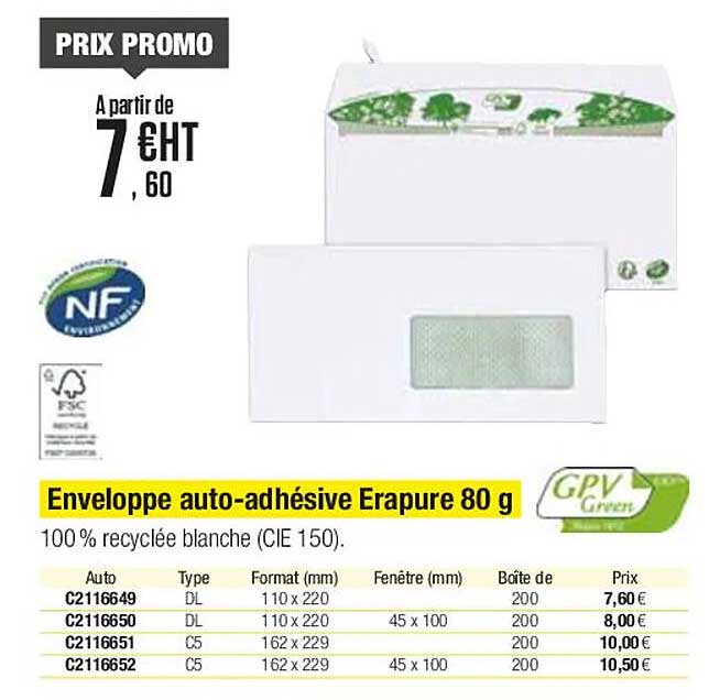 enveloppe auto-adhésive erapure 80 g