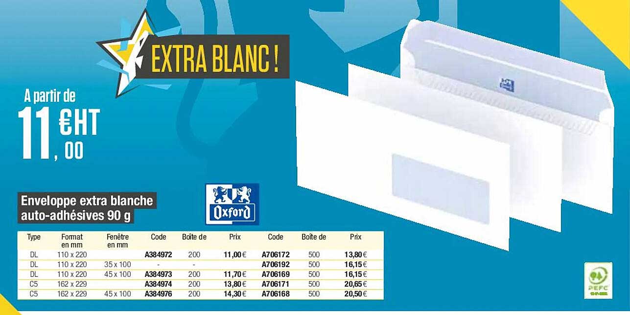 enveloppe extra blanche auto-adhésives 90 g