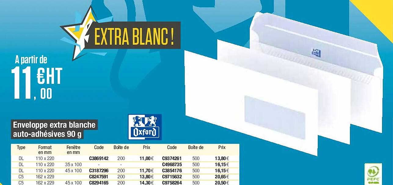 enveloppe extra blanche auto-adhésives 90g oxford