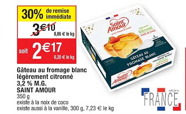 gâteau au fromage blanc légèrement citronné 3,2% m.g. saint amour