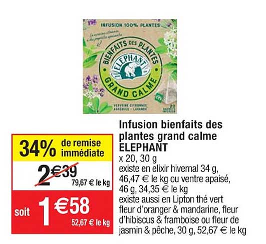 infusion bienfaits des plantes grand calme elephant