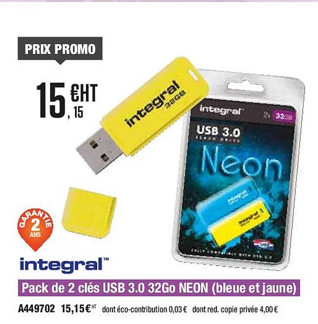 integral pack de 2 clés usb 3.0 32go neon